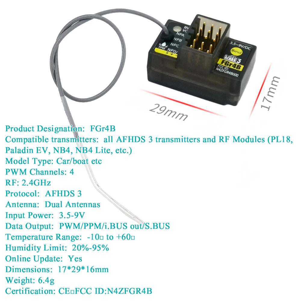 FGr4B Compatible transmitters: all AFHDS 3 transmitters and