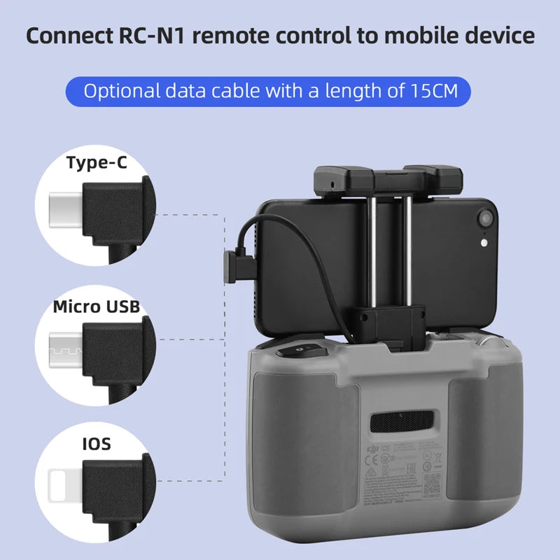 Connect RC-NI remote control to mobile device Optional data cable with a length of