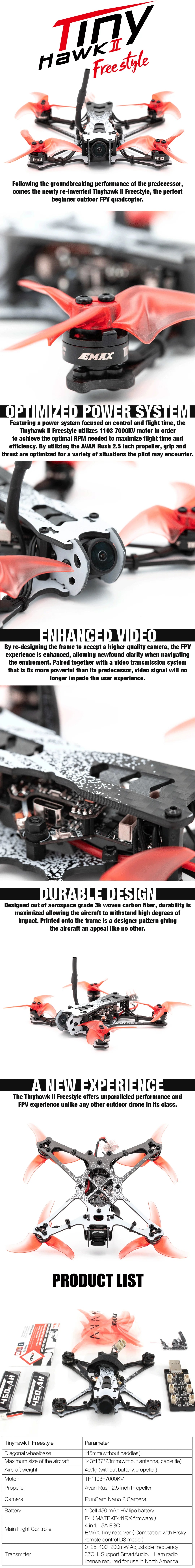 EMAX Tinyhawk II Freestyle FPV, EMAX Imlt40pTJWI-RISYSIHM Featuring power