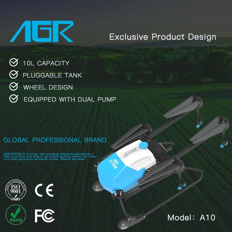 AGR A10 10L Agriculture Drone, AGR Exclusive Product Design 10L CAPACITY PLUGGABLE TANK WHE