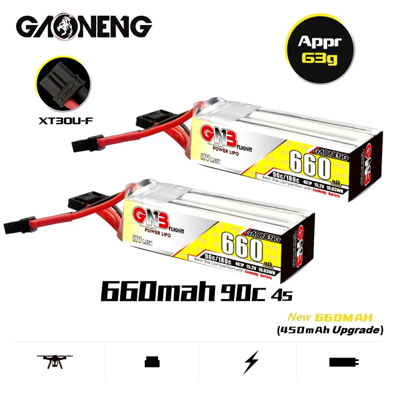 GAONENG GNB 4S HV 15.2V 660mAh 90C/180C بطارية ليبو بدون طيار مع XT30U-F