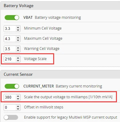 VBAT Battery voltage monitoring Minimum cell voltage Maximum cell voltage Warning Cell Voltage 210 Vol