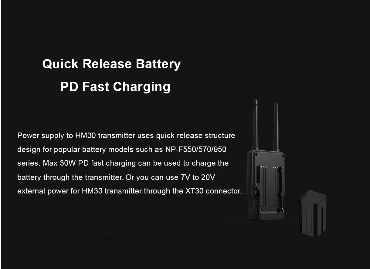 SIYI HM30 Full HD Digital Video Link, Quick Release Battery PD Fast Charging Power supply to HM3O transmitter uses quick release
