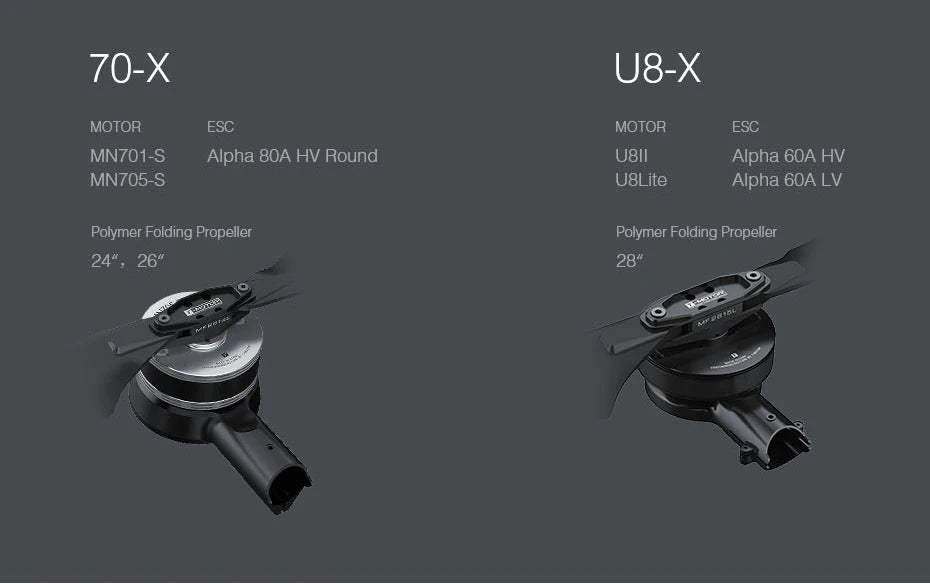 T-MOTOR 605-X Drone Arm Set - convenient armset, Modularized propulsion system, motor + ESC + PROP combo 7 T-MOTOR, MNZ01-S Alpha 80A HV Round U8II Alpha 6OA