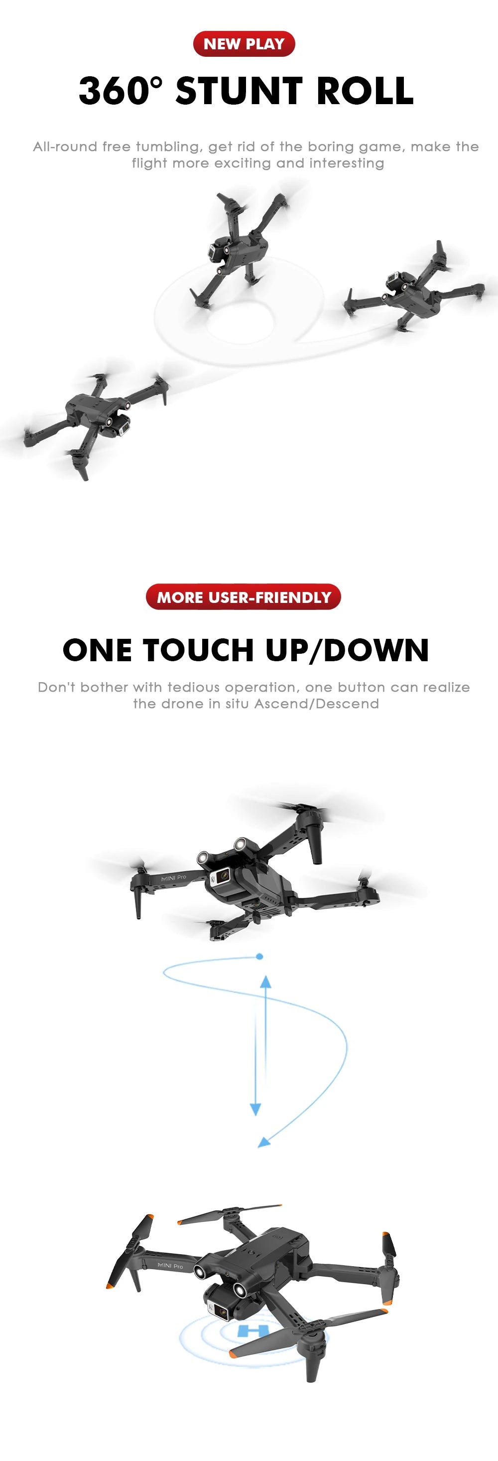E63 Drone - RC Drone Obstacle Avoidance Optical Mini RC Quadcopter Drone with 4K Dual HD Camera and GPS 14 E63 Drone, new play 3600 stunt roll all-round free tumbling,