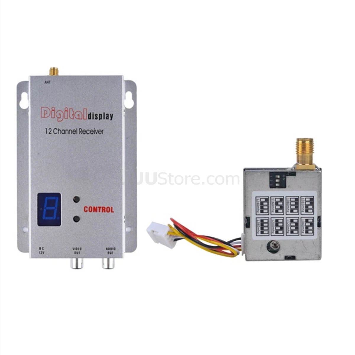 1.2G 200mW Transmitter - Wireless 8CH Audio Video FPV Transmitter With 12CH FPV Receiver Combo For RC FPV Racing Drone Models 17 1.2G 200mW Transmitter, Digitaldisplay 12 Chonnel Receiver hustore com CONTRO