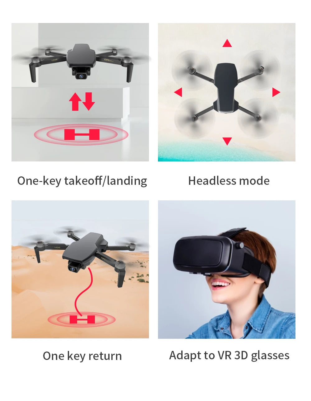 ZLRC SG108 Drone, One-key takeoff/landing Headless mode One return Adapt to VR 3