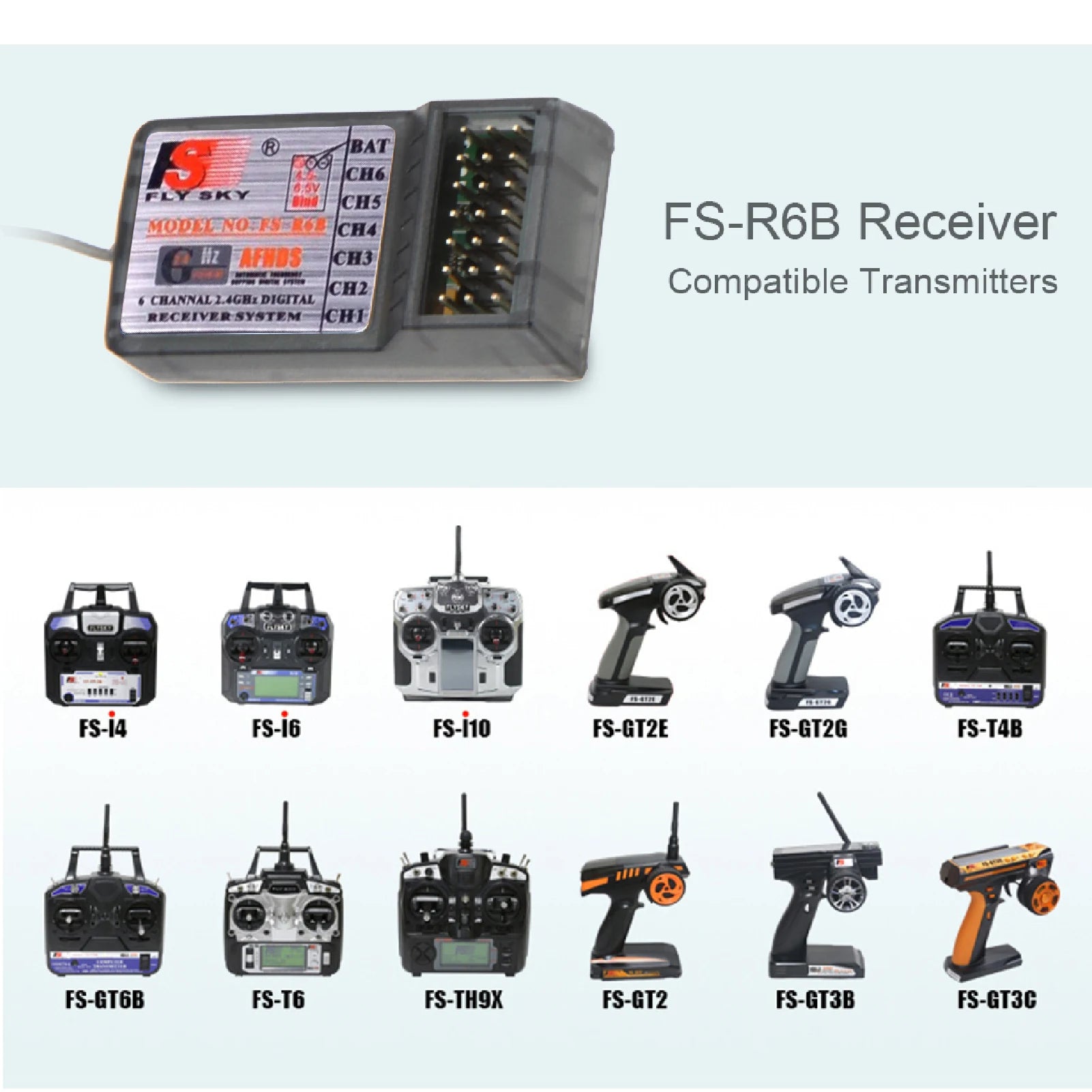 FlySky FS-R6B 2.4Ghz 6CH Receiver - Compatible Most FlySky Such as TH9X FS-CT6B FS-T6 Transmitter 9 FlySky FS-R6B 2.4Ghz 6CH Receiver, FS-R6B 2.4G