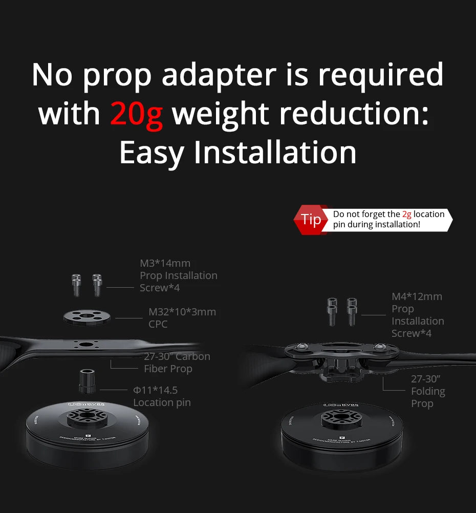T-motor, No prop adapter is required with 20g weight reduction: Easy Installation Do not forget the 2