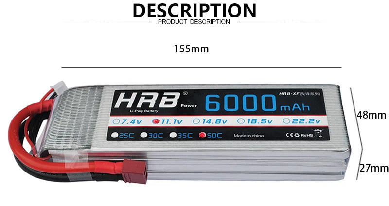 2PCS HRB Battery Lipo 3