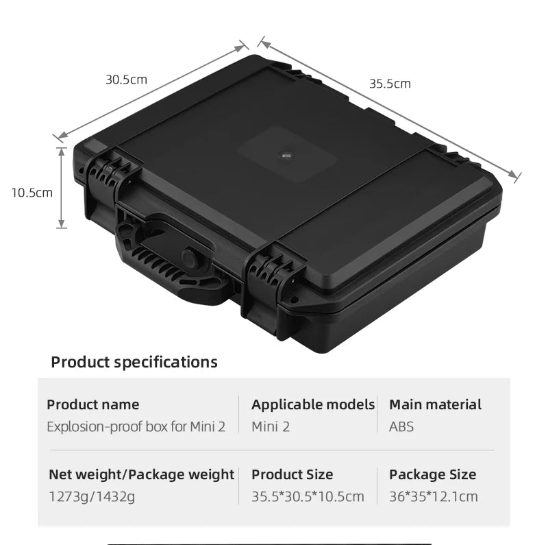 for DJI Mini 2 ABS Explosion-proof Box Hard shell Waterproof Box for Mavic Mini 2 Drone Accessories High Capacity Storage Case 8 35.5cm 10.5cm Product name Applicable models Main material Explosion-