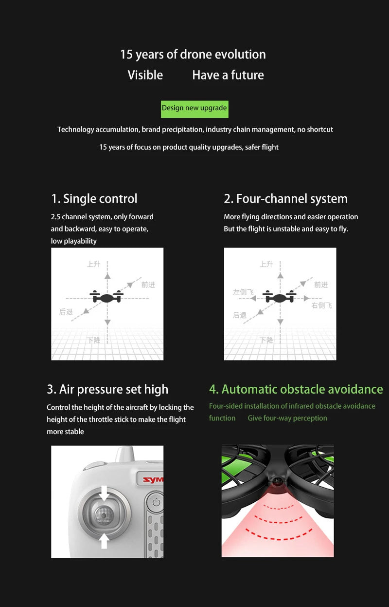 four-channel system 2.5 channel system, only forward more flying directions easier