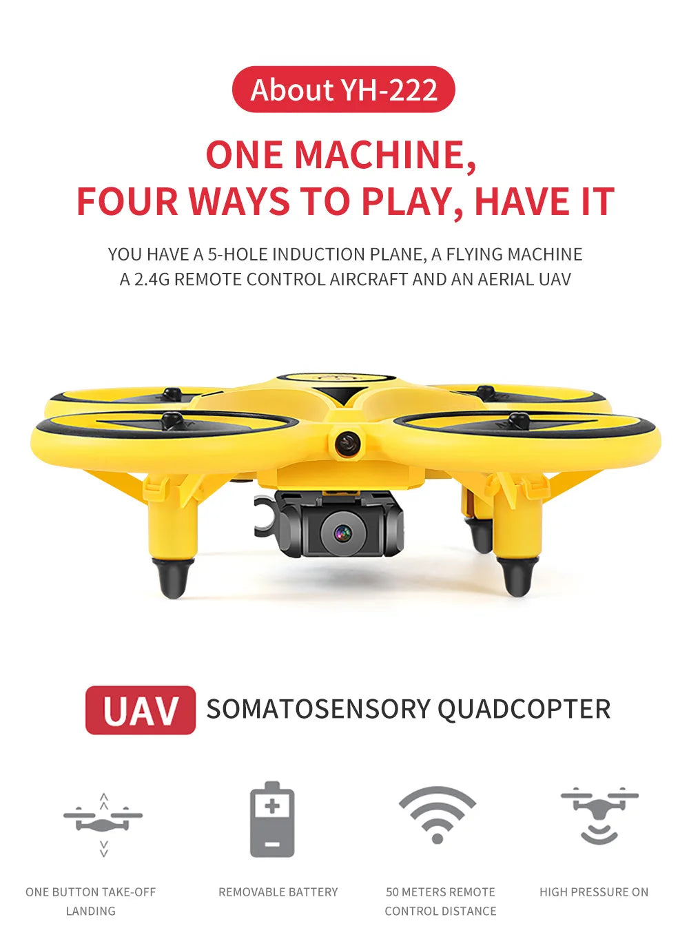 HGRC 2.4G Mini Watch RC Drone, YH-222 ONE MACHINE, FOUR WAYS TO PLAY