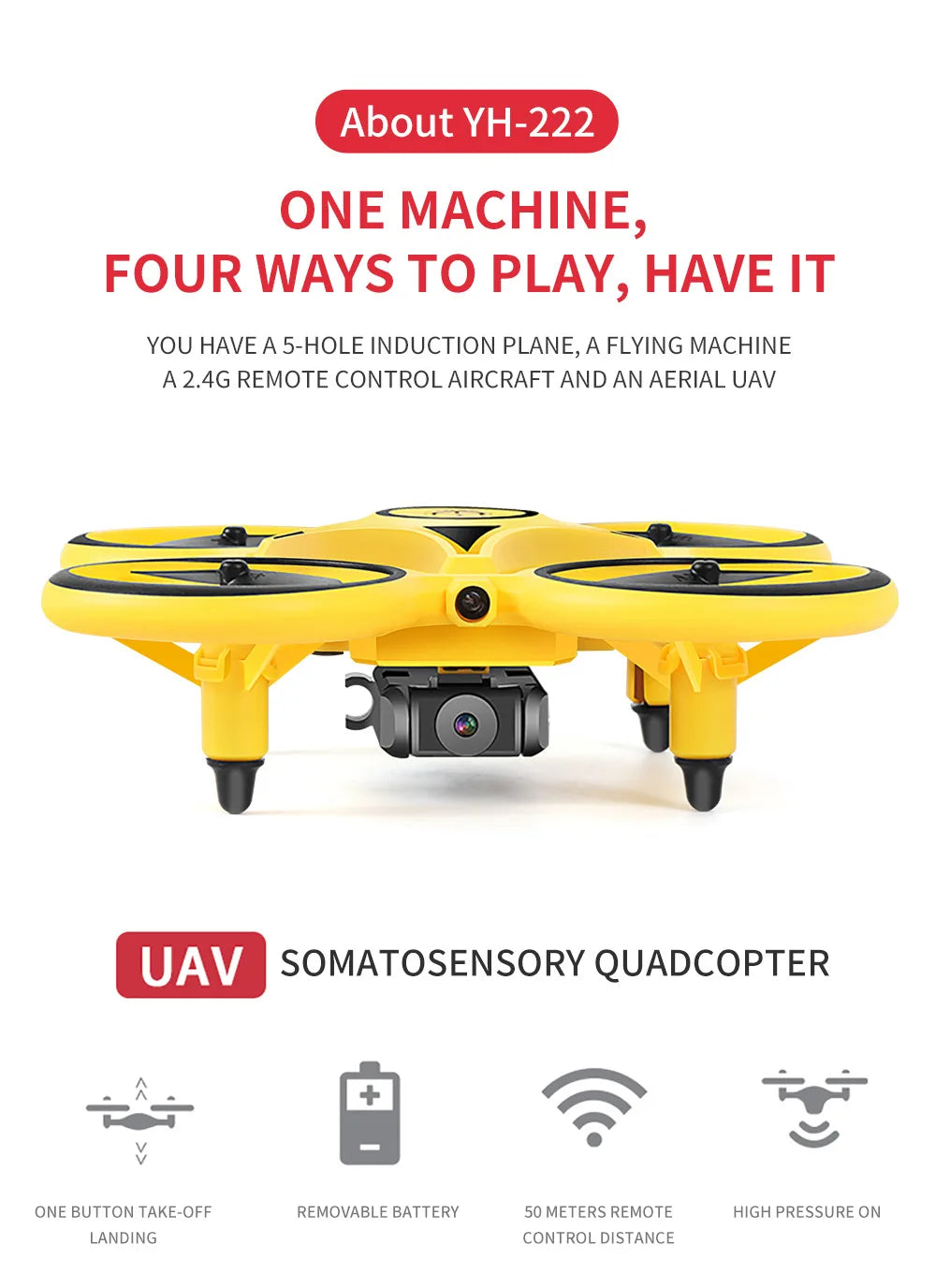 HGRC 2.4G Mini Watch RC Drone, YH-222 ONE MACHINE, FOUR WAYS TO PLAY