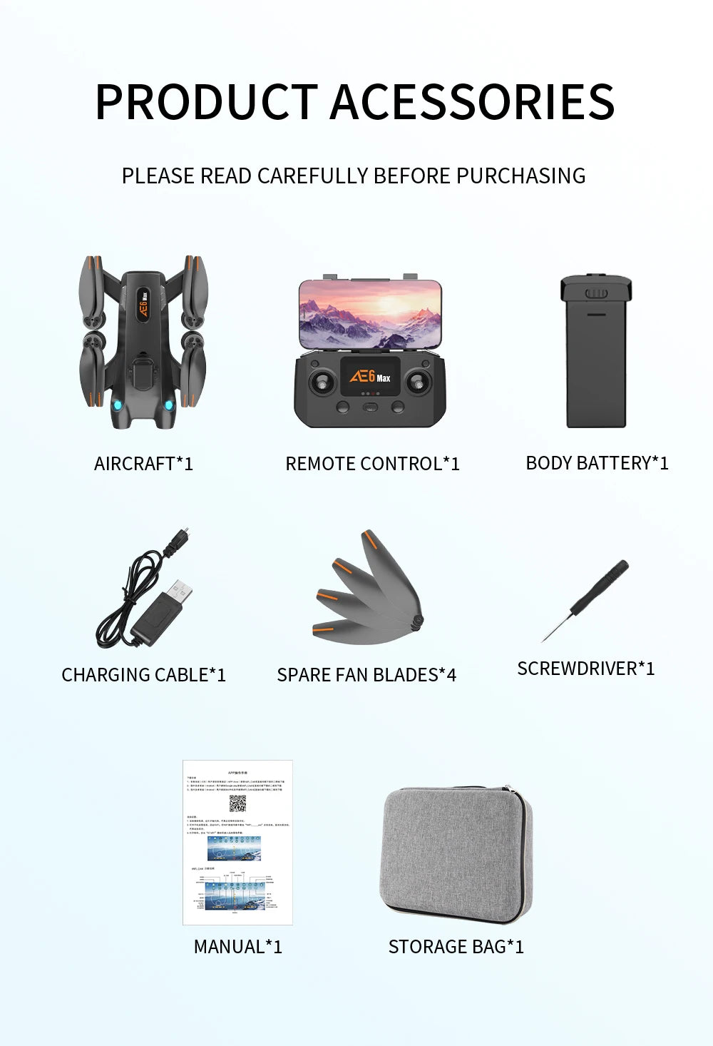 a6 max aircraft*1 remote control*1 body battery*