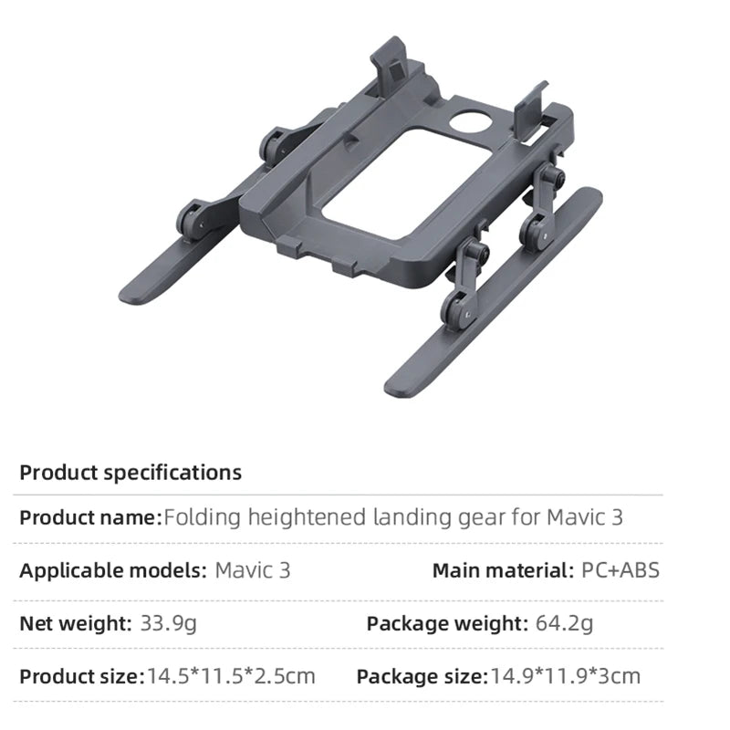 Landing Gear for DJI Mavic 3/3 Classic Drone - Height Extender Support Leg Gimbal Camera Protector Leg Mavic 3 Accessories 11 Landing Gear for DJI Mavic 3/3 Classic Drone, Specifications Product name: Folding heightened landing gear for Mavic 3 Applicable models