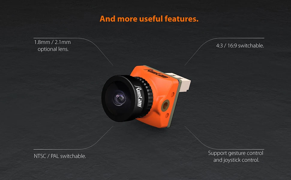 RunCam Racer Nano 2 Analog FPV Camera, 1.8mm / 2.1mm 43 16.9 switchable optional lens: NTSC