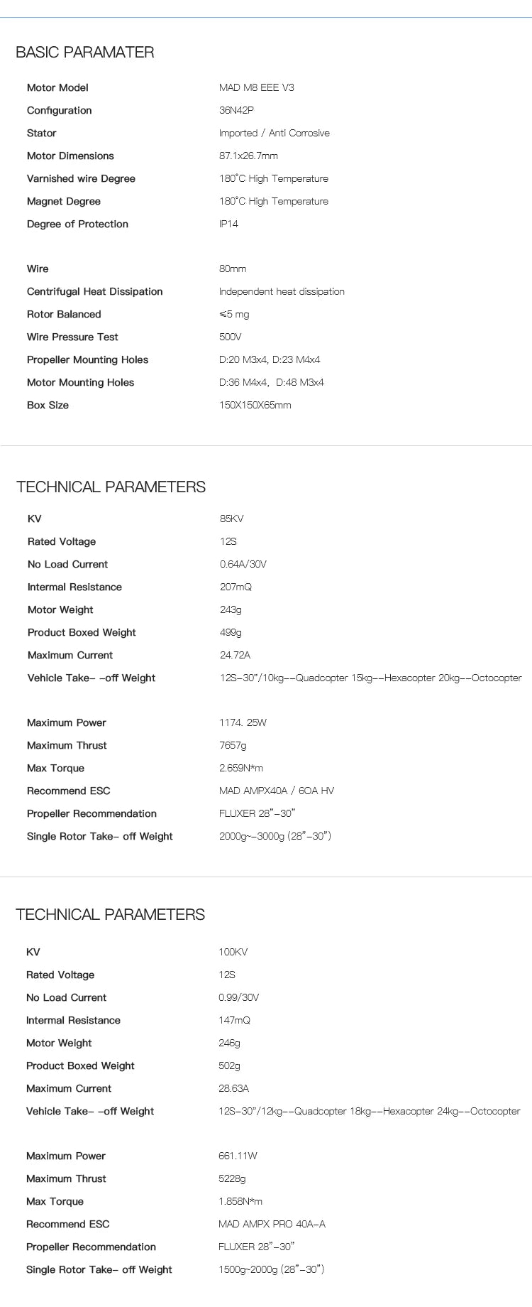 MAD M8C08 8108 EEE V3 Drone Motor, /10kg (quadcopter) or 150-20