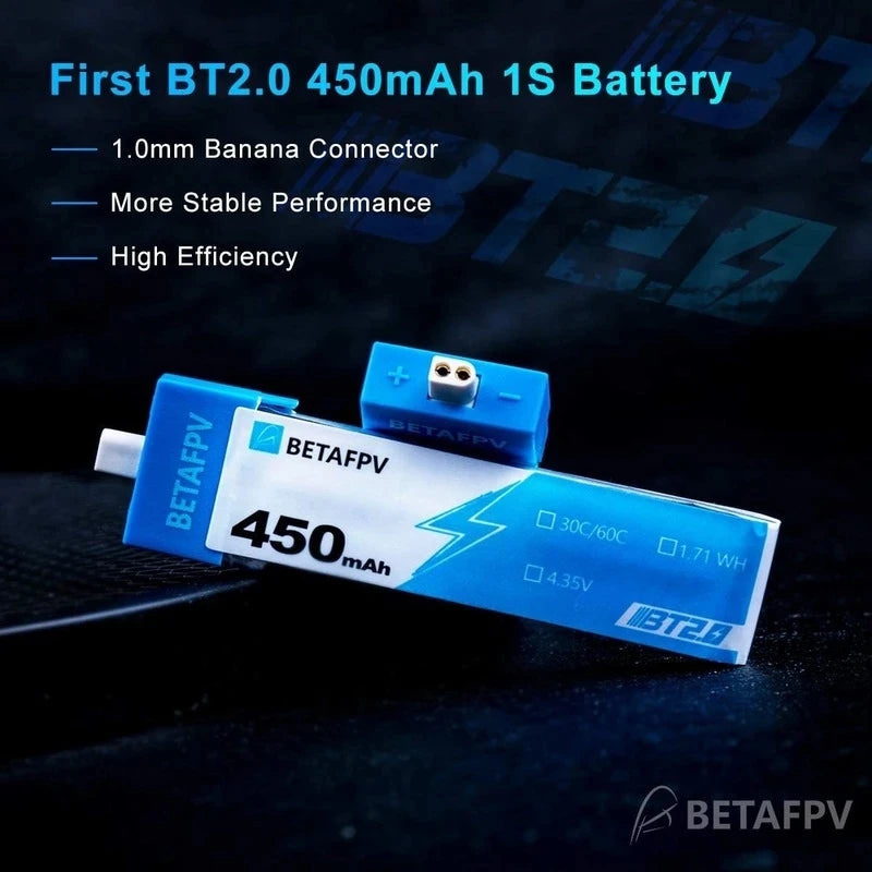 8PCS BETAFPV Drone Battery, BT2.0 450mAh 1S Battery 1.Omm Banana Connector More St
