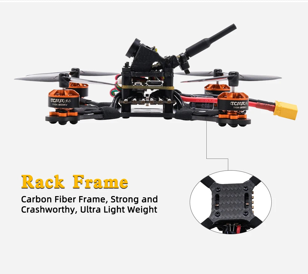 TCMMRC Racing Bee - 1104 8600kv Brushless motor Carbon fiber high-thrust racing drone 720TVL Camera fpv drone 2.5 Inch Fpv Racing Drone 23 TCMMRC Racing Bee, Jada Rack Frane Carbon Fiber Frame, Strong and Crashworthy, Ultra Light Weight