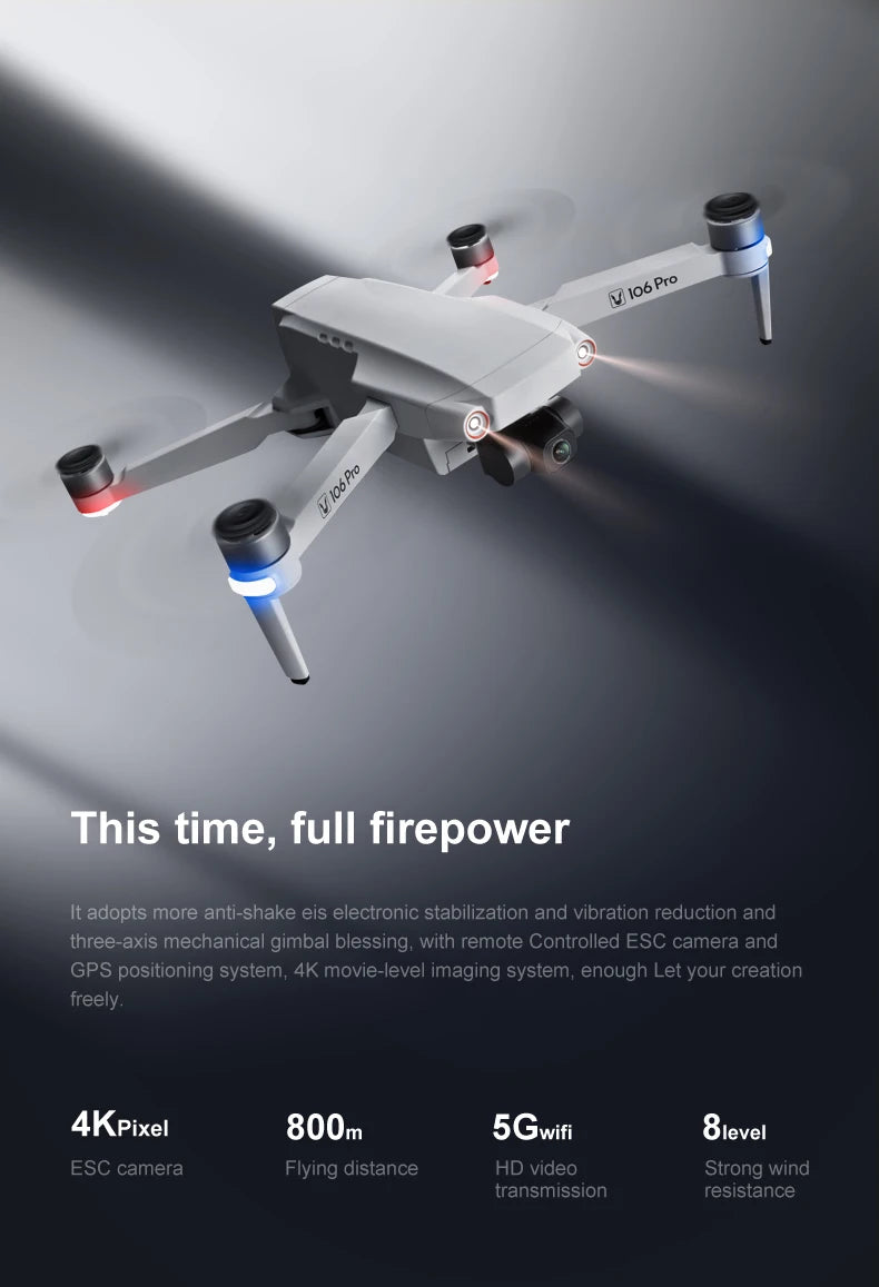 106 Pro Drone, 4KPixel 800m 5Gwifi 8