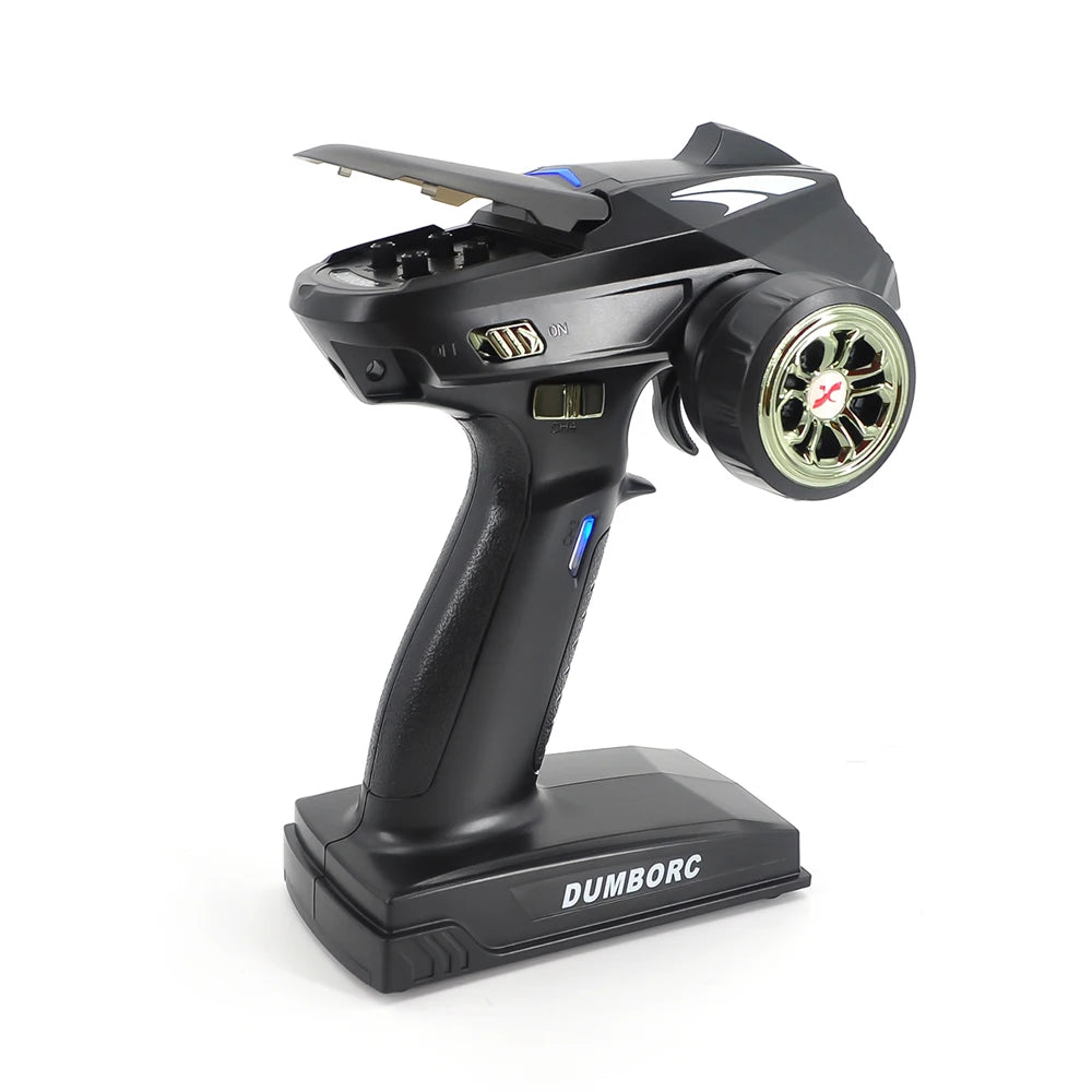 DumboRC X6 X4 X6P 2.4G 6CH Transmitter, an LED light will tell you if it has been activated by pressing .