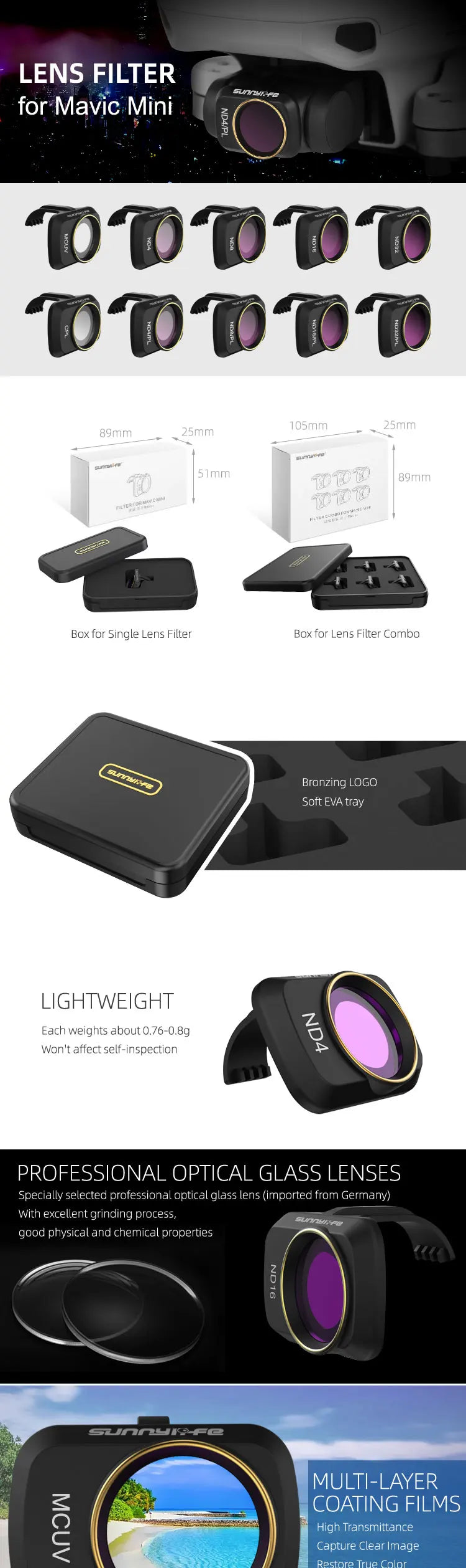 Camera Lens Filter For DJI Mavic Mini 2 /MINI SE 46 Camera, each weights about 0.76-0.8g Won't affect self-inspection