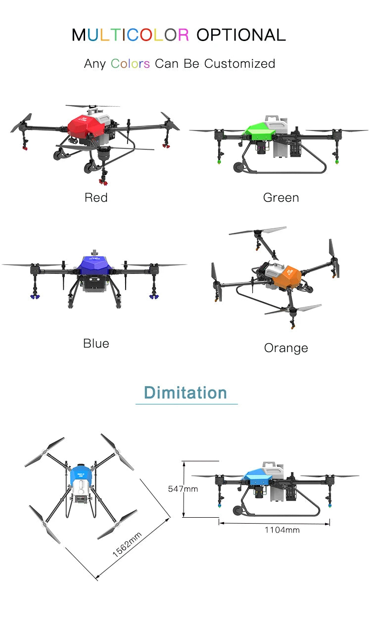 AGR A10 10L Agriculture Drone, MULTICOLOR OPTIONAL Colors Can Be Customized Red Green Blue Orange Dim