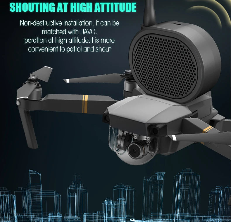 Drone Speaker Megaphone, SHOUTING AT HIGH ATTITUDE Non-destructive installation; it can be