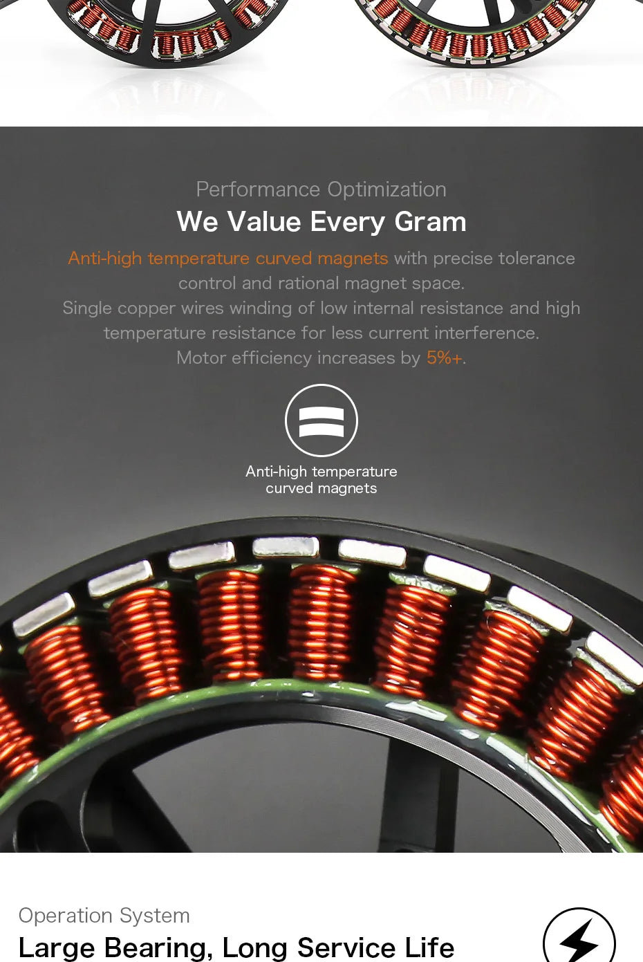 T-MOTOR MN1005 KV90 Motor - Antigravity 9.3KG Thrust 11.5g/W at 3kg Ultralight Aircraft Engine 12 T-MOTOR, Single copper wires winding of low internal resistance and high temperature resistance for less current interference Motor