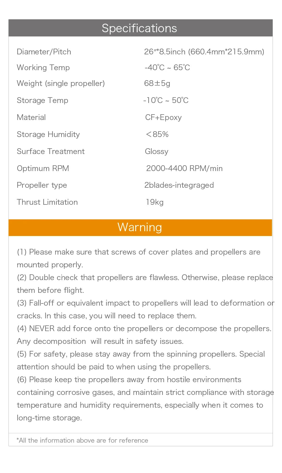 T-Motor profession CF prop G26*8.5 Prop, fall-off or equivalent impact to propellers will lead to deformation or cracks