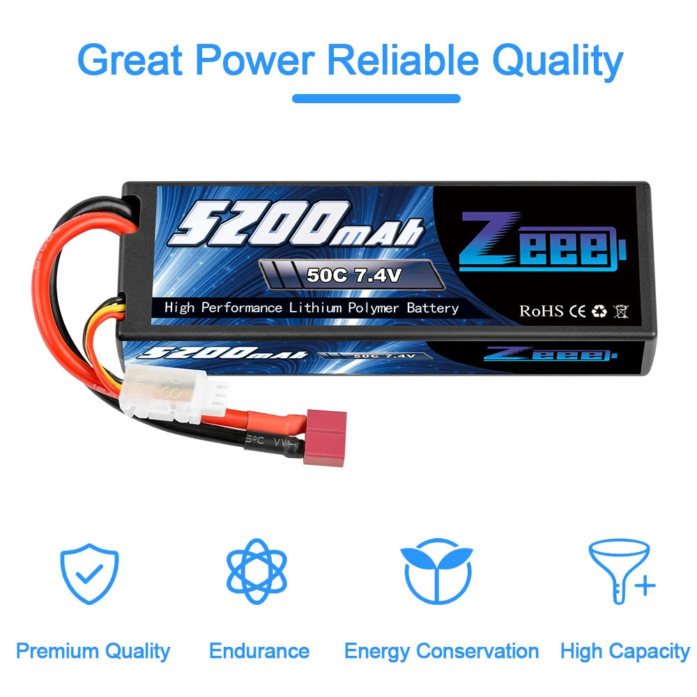 1/2units Zeee 5200mAh 7.4V 50C Lipo Batteries, JeEne F D Premium Quality Endurance Energy Conservation High Capacity SOC 