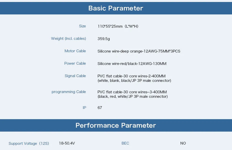 T-motor ALPHA 120A HV ESC, Basic Parameter Size 110*55*25mm (L'W'H) Weight (
