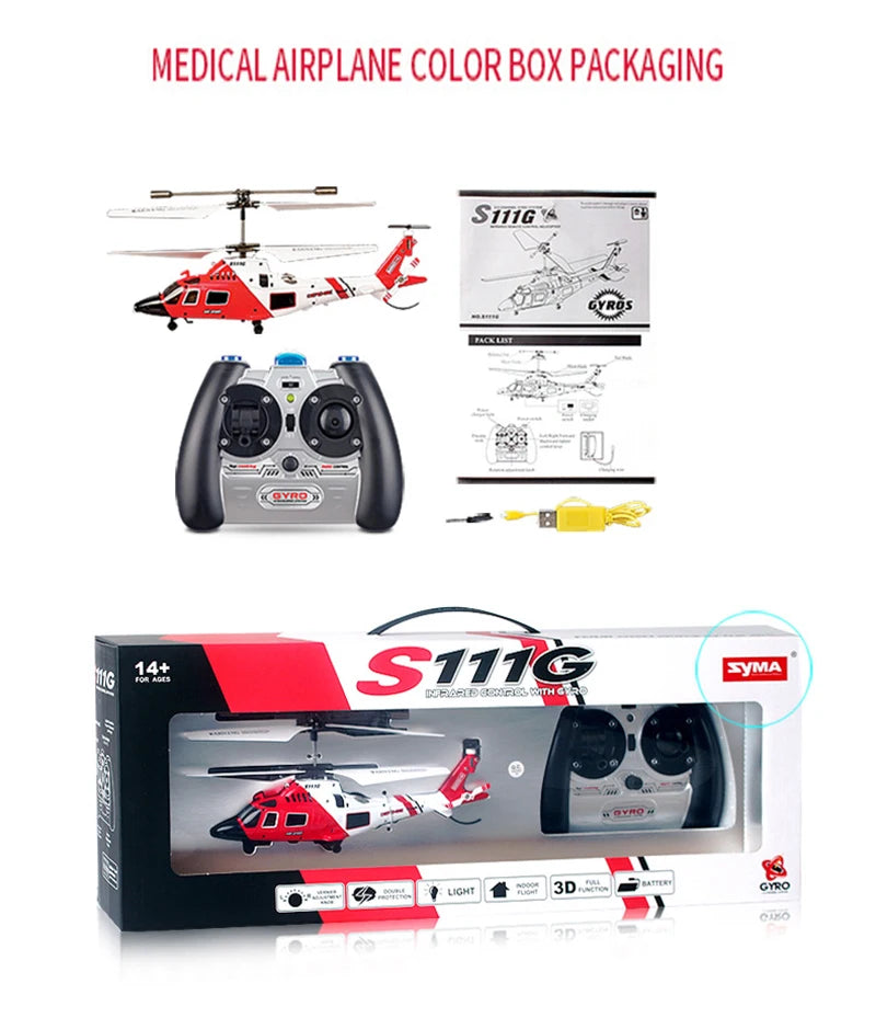 SYMA S109G Rc Helicopter, MEDICAL AIRPLANE COLOR Box PACKAgiNg S