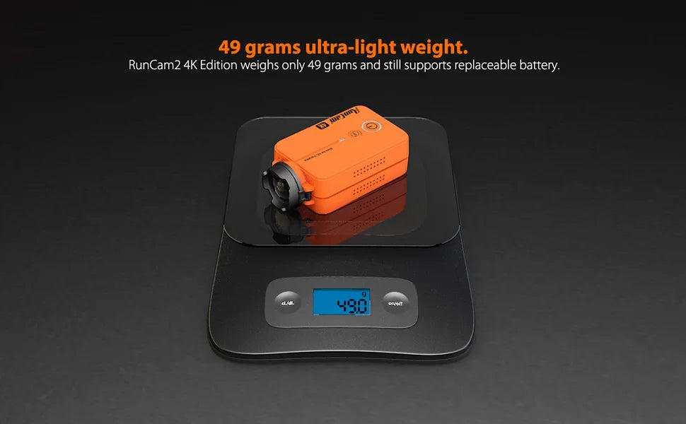 RunCam2 Camera, RunCam2 4K Edition weighs only 49 grams and still supports replaceable battery: