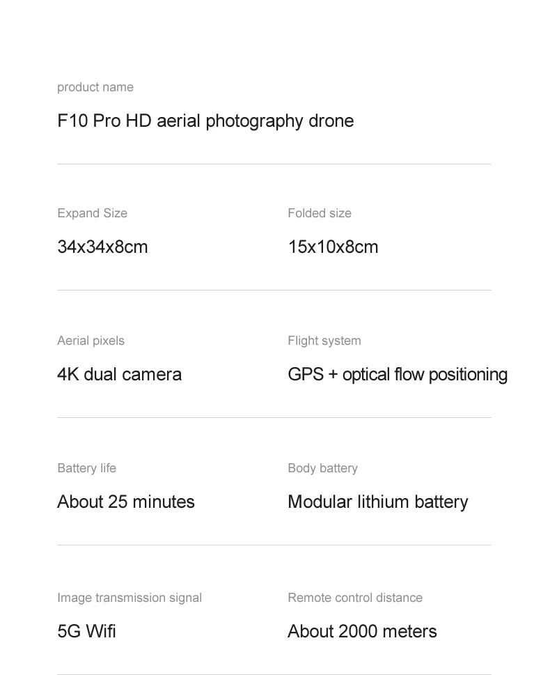 f10 pro hd aerial photography drone expand size folded size