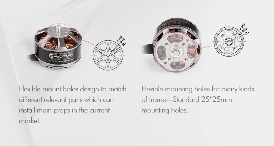T-motor, EMOTOR Etiane Flexible mount holes design to match different props . market: