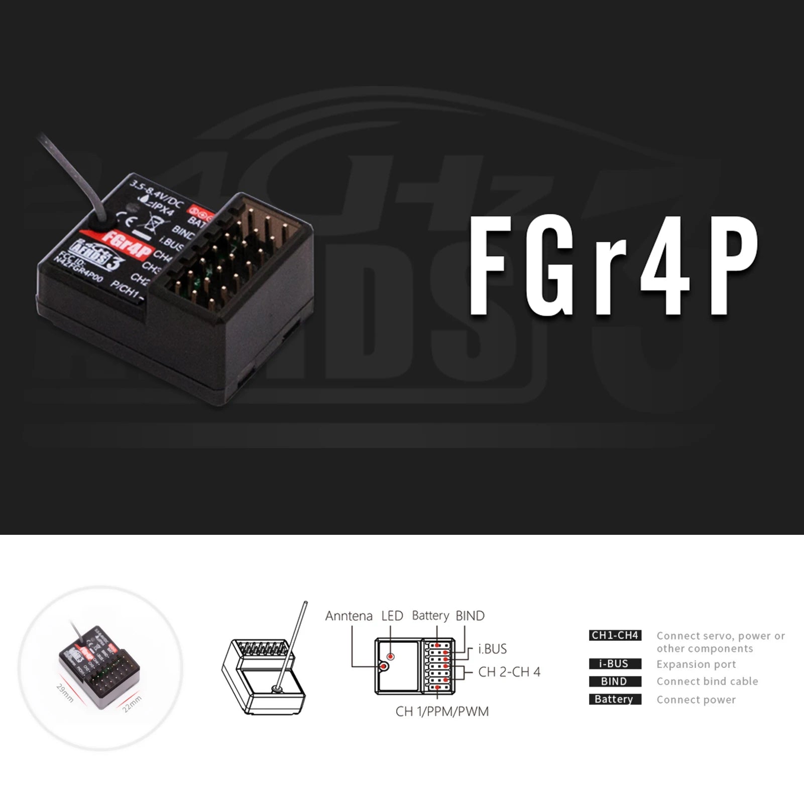 FlySky FGR4P 2.4GHz 4CH Receiver - AFHDS 3 PWM/PPM/I.bus/S.bus Output for FSG4P Transmitter RC Car Boat 10 FlySky FGR4P 2.4GHz 4CH Receiver, FlySky FGR4P 2.4