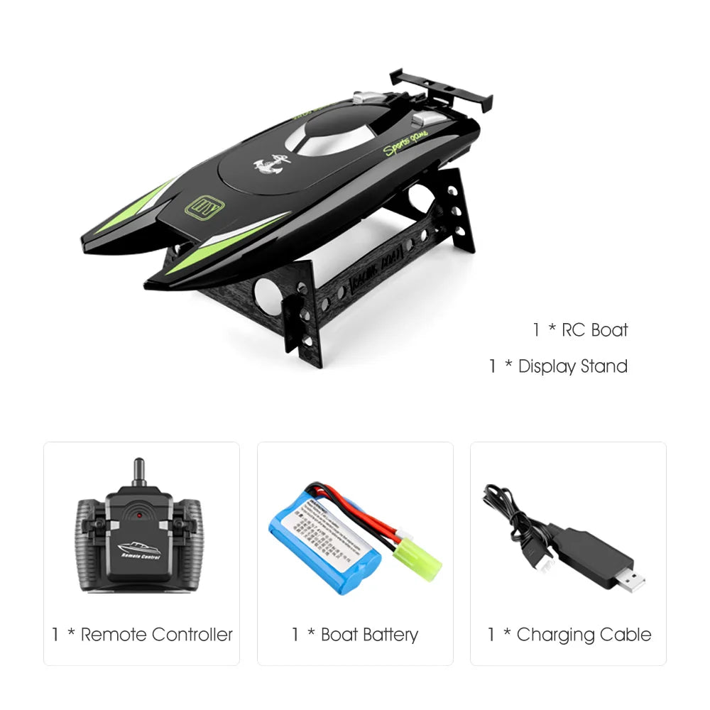 CONUSEA 805 RC Boat, High-speed 30km/h RC boat with remote, battery, charger, stand; 2.4GHz, waterproof, 20-25min runtime.