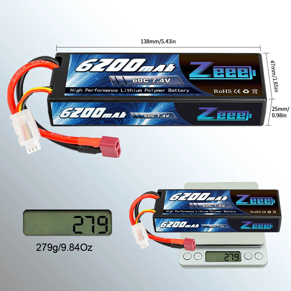 1/2units Zeee 7.4V 60C 6200mAh Lipo Battery, D7LaAD 7eel 602 7.4V High Performance Lith Um Poly