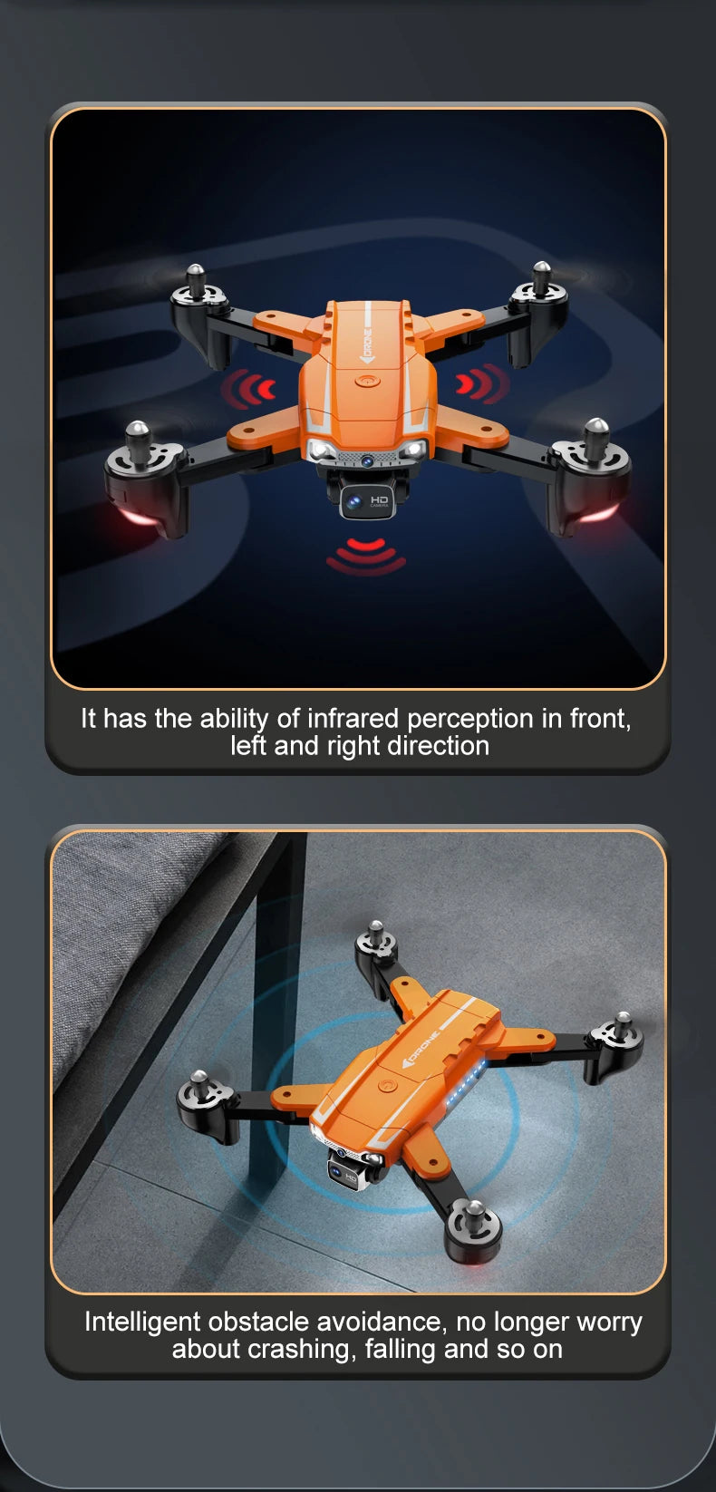 A5S Drone, it has the ability of infrared perception in front; left