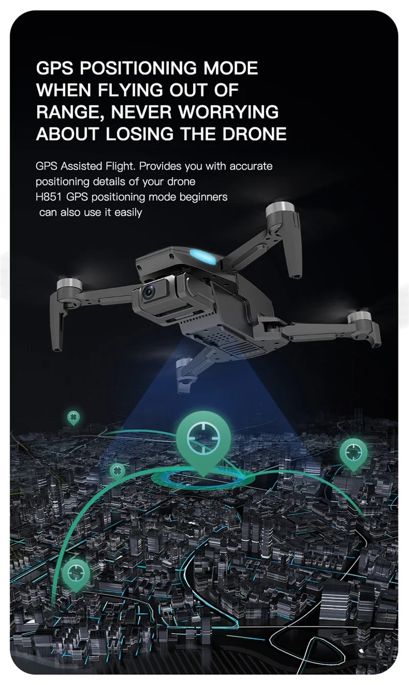 H851 GPS Drone - 4K HD Dual Camera Wifi Fpv 2-Axis RC Helicopter Height Hold Headless Mode Professional Foldable Quadcopter RC Toy Professional Camera Drone 24 H851 GPS Drone, H851 GPS positioning mode provides you with accurate positioning details of your drone . beginners can
