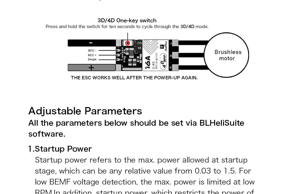 T-motor F3P BPP-4D 16A ESC. ESC WORKS WELL AFTER THE POWER-UP AGAIN: Adjust