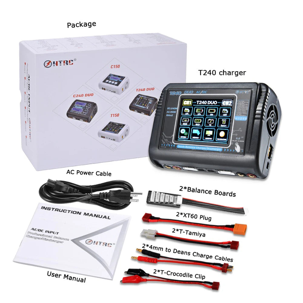HTRC T400/T240/T150 Lipo Charger - Dual Channel Touch Screen Balance Discharger AC 200W DC 400W Battery Charger For RC Model Toys 22 HTRC T400/T240/T150 Lipo Charger, HTRC T400/T240/
