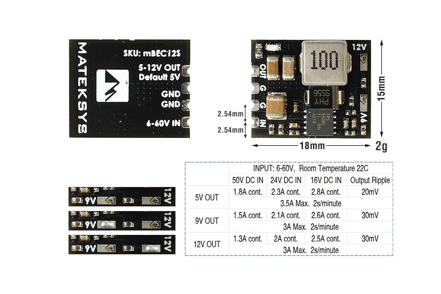 Matek System Mateksys MICRO BEC12S 6-60V TO 5V/9V/12V-ADJ FPV racing drone RC accessories parts