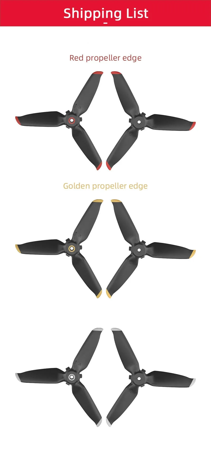 4pcs Drone Propeller. Shipping List Red propeller Golden propeller edge