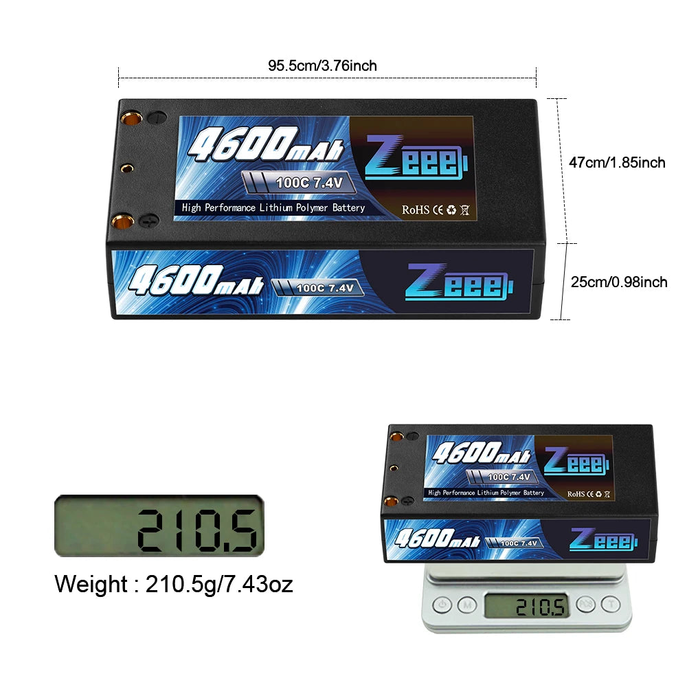 Zeee 2S Shorty Lipo 7.4V 4600mAh 100C Battery, Ogddaat 100C 7.4V ZBBB 25cm/0.9