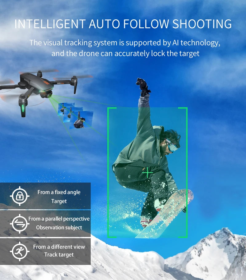 GD91 PRO Drone, INTELLIGENT AUTO FOLLOW SHOOTING The visual tracking system is supported by