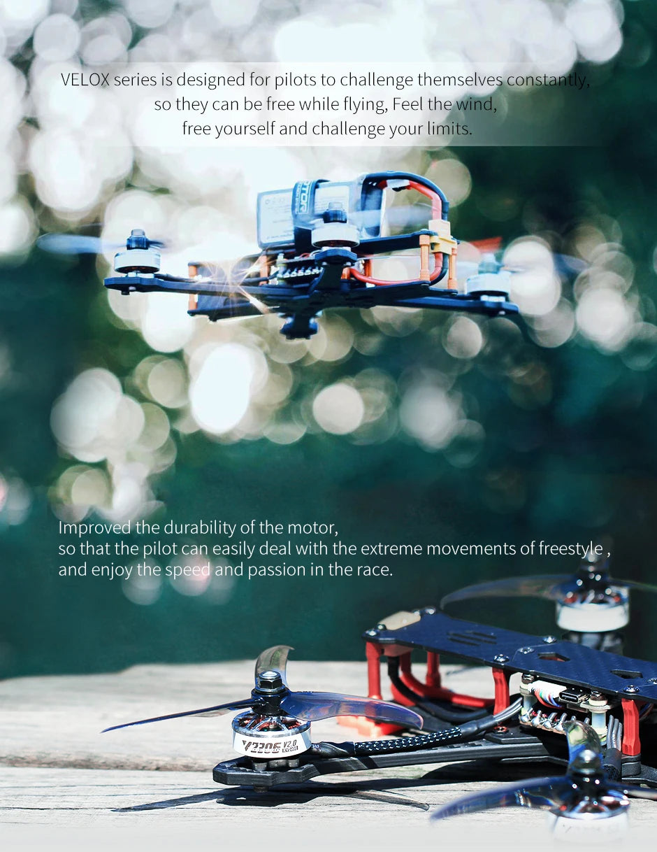 T-motor FPV V2306 V2.0 Brushless Motor KV1950/5-6S KV2400/4S For FPV Freestyle Version 6 T-motor, VELOX series is designed for pilots to challenge themselves constantly; SO can be free
