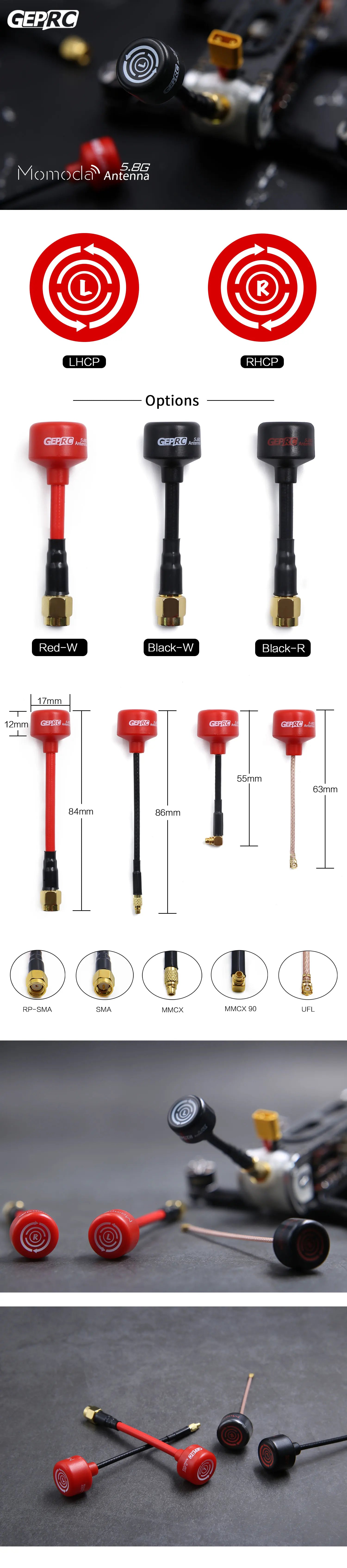 GEPRC Momoda 5.8G Antenna 13 GEPRC Momoda 5.8G Antenna, GEPRO Anten: 55mm 3mm 84mm 86mm RP-